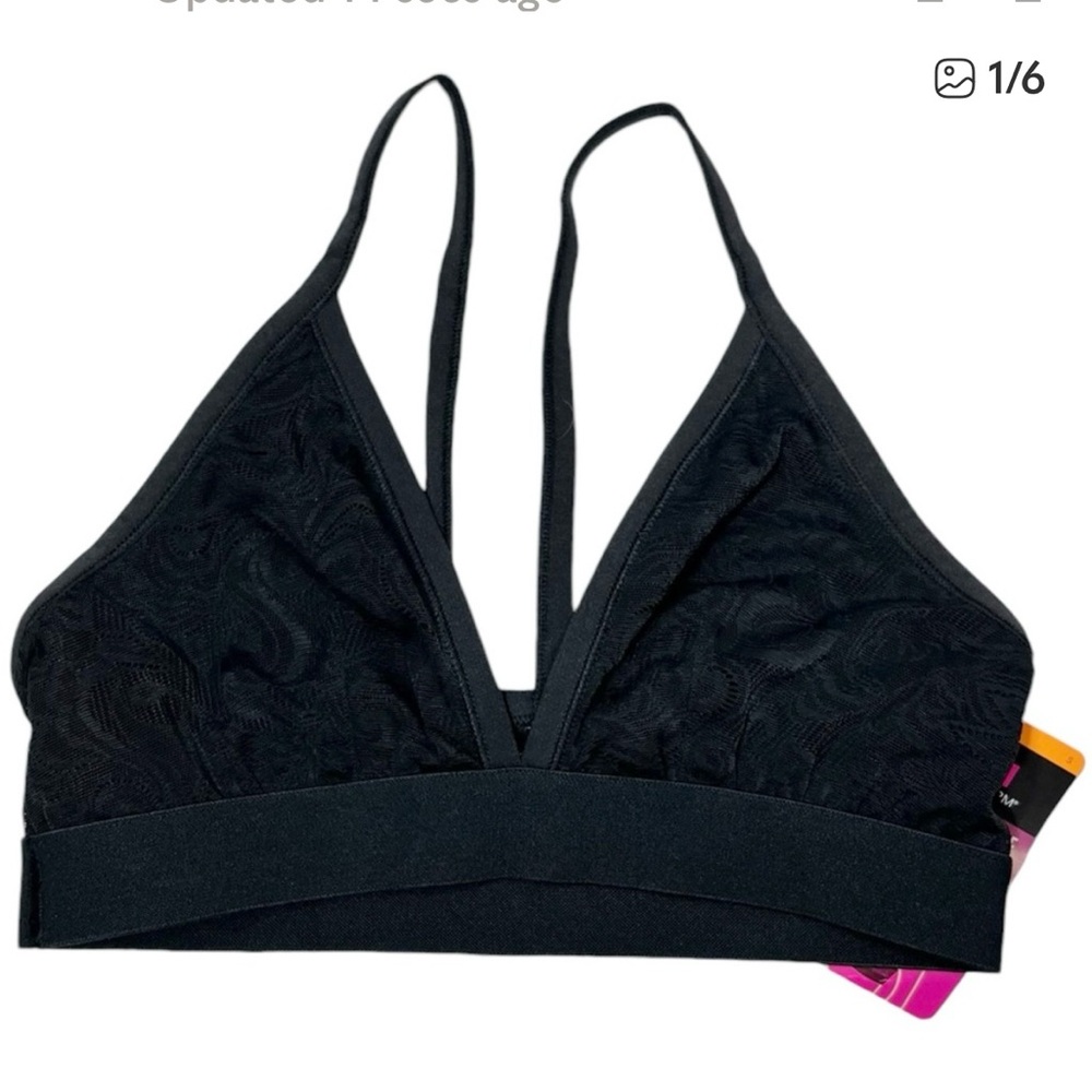 Maidenform Black Stretch Lace Bralette Small Triangle Wire Free Pullover Bra